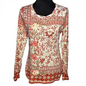 Sundance Floral Embroidered Long Sleeve Top Small Boho Romantic Cottagecore Fest